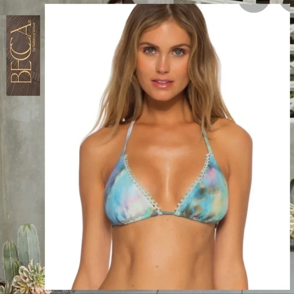 BECCA Crystal Lake Triangle Bikini Top, MULTI, Size Large, NWT